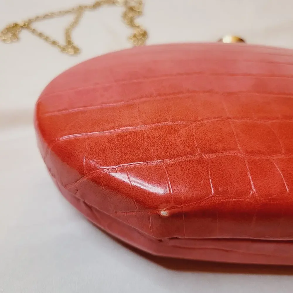 Sondra Roberts red croc embossed leather oval hard case cross body bag